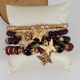Cwmm10456_Boho Leaf Charm Multi Layer Beaded Bracelet
