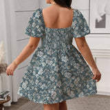 NEW FRENCH SQUARE NECK SLIM PUFF SKIRT WHITE DRESS_CWDMD5976