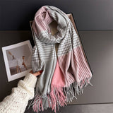 Colorblock Plaid Tassel Scarf Wrap For Winter_Cwasc03275