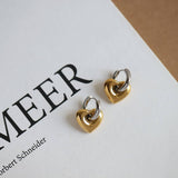 Unique Two-Tone Heart Clip Earrings Silver Plated