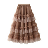 FASHION FLOWY TULLE TIERED DANCE MIDI SKIRT_CWBMS0387