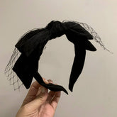 RETRO FISHNET DOUBLE LAYER BIG BOW HEADBAND_CWAHA2563