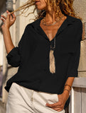 Casual versatile color-block long-sleeved shirt