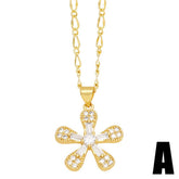 GOLD PLATED DIAMOND FLOWER PENDANT NECKLACE_CWAJE0893