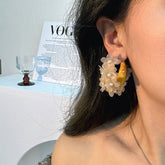 HANDMADE PEARL FLOWER C SHAPED EARRINGS_CWMM6275