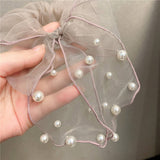 SIMPLE MESH PEARL BEAD BOW HAIR ROPE_CWAHA1099