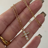 CREATIVE RETRO CROSS ZIRCON PENDANT NECKLACE_CWMM5559