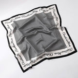 Vintage Letter Print Satin Square Scarf For Women_Cwasc0809