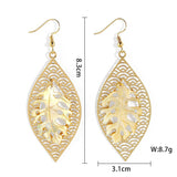HOLLOW YELLOW SHELL LEAF CARVED EARRINGS_CWMM4366