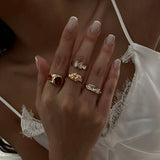 Trendy Retro Geometric Hollow Diamond Ring Set_Cwmm3236