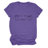 CUTE CAT LINE ART TEE COFFEE CUP PRINT SHIRT_CWTTSL0508