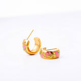 PAINTED FLOWER FLORAL ROSE C SHAPED EARRINGS_CWAJE1620