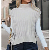 Solid-Color High-Neck Sleeveless Lace-Up Vest