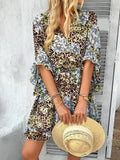 Vacation Floral Tie Waist Chiffon Short Dress