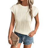 Solid Textured Short Sleeve Pullover Top