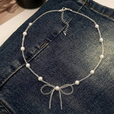 ELEGANT AND FRESH BOW BEADED PEARL NECKLACE_CWAJE3057