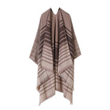 LINE PLAID SPLIT SHAWL THICK LARGE SIZE SCARF CAPE_CWASC2233