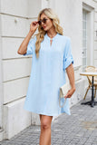 Solid Color Mid-Sleeve Button-Down Shirt Dress