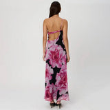 Vintage Print Slim-Fit One-Shoulder Halter Dress
