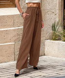 Solid Color Pleated Straight Leg Casual Pants