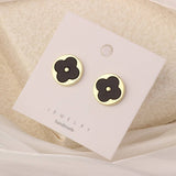 NEW SIMPLE HOLLOW GRID FOUR LEAF EARRINGS_CWAJE3985