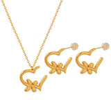 HEART BUTTERFLY FLOWER DESIGN EARRINGS NECKLACE_CWAJE1079