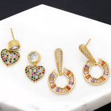 COLORED ZIRCON HEART RETRO ROUND EARRINGS_CWAJE1005