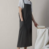 ADJUSTABLE COTTON LINEN APRON WITH POCKETS_CWMM3291