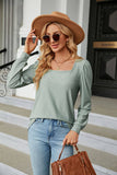 Square Collar Jacquard Long-Sleeved Loose T-Shirt