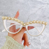 HANDMADE RHINESTONE PEARL RETRO CAT EYE SUNGLASSES_CWASG0268