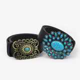 12KINDS TURQUOISE ALLOY BUCKLE BLACK VINTAGE BELT_CWABE0195