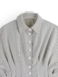 Versatile Striped Pleated Cinched Waist Shirt