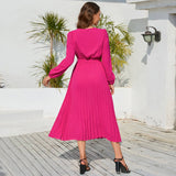 V-Neck Ruffle Pleated Bodycon Dress