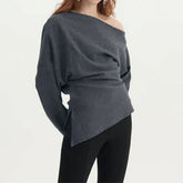 Solid Color Knit Slant Shoulder All-In-One Casual Top
