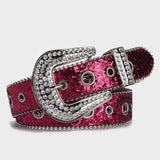Women Rhinestone Sequin Hollow Belt_Cwabe0363