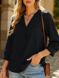 Commuting solid color V-neck chiffon blouse