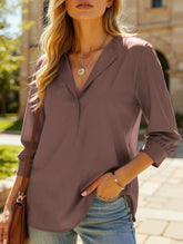 Commuting solid color V-neck chiffon blouse