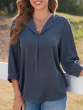 Commuting solid color V-neck chiffon blouse