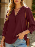 Commuting solid color V-neck chiffon blouse