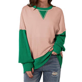 Two-Tone Round-Neck Loose Pullover Hoodie