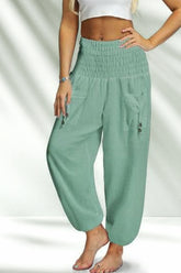 SOLID COLOR ELASTIC WAIST PANTS