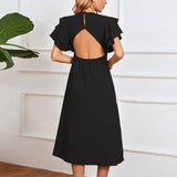 V Neck Sexy Backless Button A Line Midi Dress_Cwdsd3248