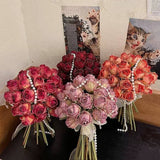 BURNT EDGE ANGORA RED ROSE BOUQUET FOR DECORATION_CWMM6574