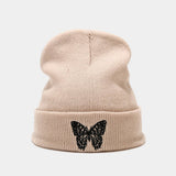 BUTTERFLY EMBROIDERY ALL MATCH WARM KNITTED HAT_CWAH2132