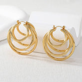18K GOLD TITANIUM STEEL THREE LAYER EARRINGS_CWMM3599