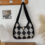 Diamond Check Contrast Knit Shoulder Bag_Cwab3068