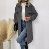 Womens Woolen Coat In Solid Color With Lapels