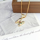COLORFUL ZIRCONIA HEART LETTER PENDANT NECKLACE_CWMM5875