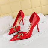 Women Metal Rhinestone Buckle High Heels