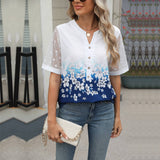 V-Neck Printed Chiffon Top With Lace Sleeves